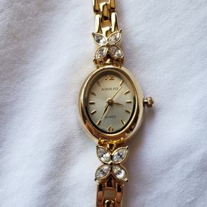 Adolfo Goldtone Rhinestone Butterfly Wrist Watch